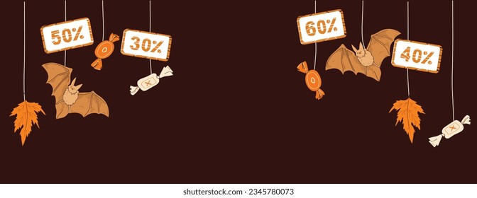 Halloween banner with discounts for design. Vector.