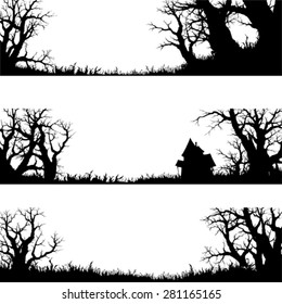 halloween banner and elements , silhouette vector set