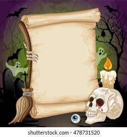 Halloween banner with empty paper scroll 