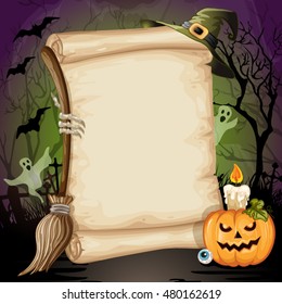 Halloween banner with empty paper scroll 