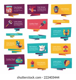 Halloween banner flat background set