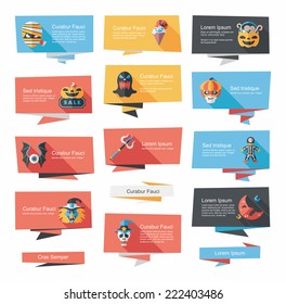 Halloween banner flat background set