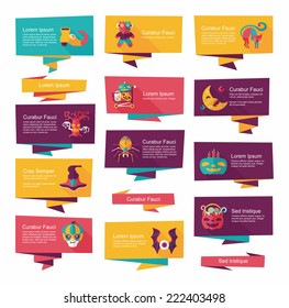 Halloween banner flat background set