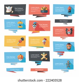 Halloween banner flat background set