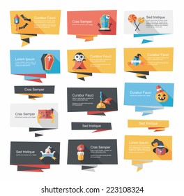 Halloween banner flat background set