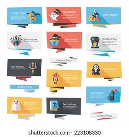 Halloween banner flat background set