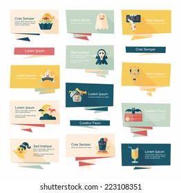 Halloween banner flat background set