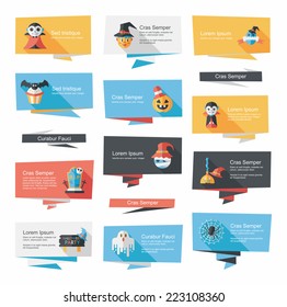 Halloween banner flat background set