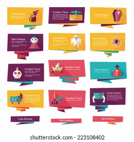 Halloween banner flat background set