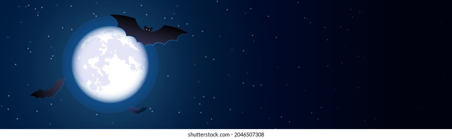 Halloween banner with full moon, stars and bats vector illustration