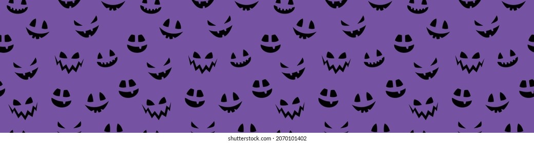 Halloween banner with funny pumpkin lantern face. Seamless texture. Vector