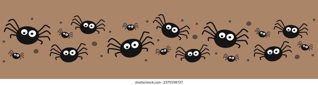 Halloween banner with funny spiders. Vector