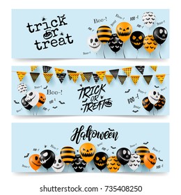Halloween Banner with Halloween Ghost Balloons.Scary air balloons.Website spooky or banner  template.Vector illustration EPS10