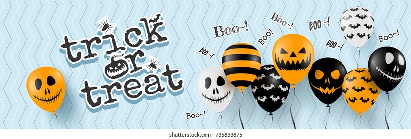 Halloween Banner with Halloween Ghost Balloons.Scary air balloons.Website spooky or banner  template.Vector illustration EPS10