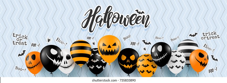 Halloween Banner and Halloween Ghost Balloons Scary air balloons Website spooky banner  template  Vector illustration EPS10