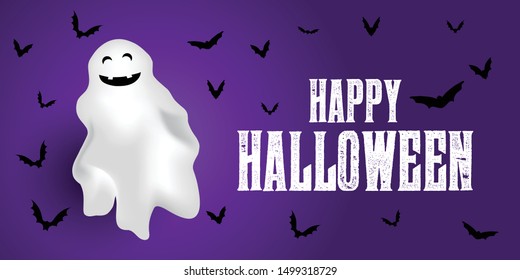 Halloween banner with ghost and bats