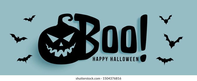 halloween banner with ghost pumpkin and flying bats