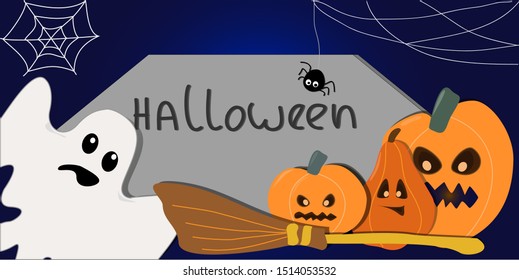 Halloween banner. Ghost and pumpkins