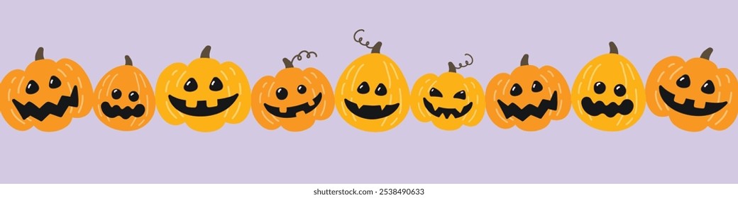 Halloween banner with hand drawn pumpkin lanterns. Vector illustration