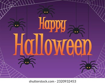 Halloween banner Happy Halloween with cobwebs with spiders.