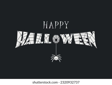 Halloween banner Happy Halloween with cobwebs with spiders.