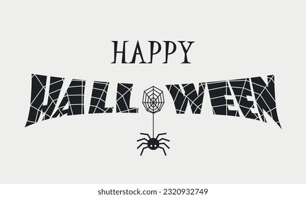 Halloween banner Happy Halloween with cobwebs with spiders.