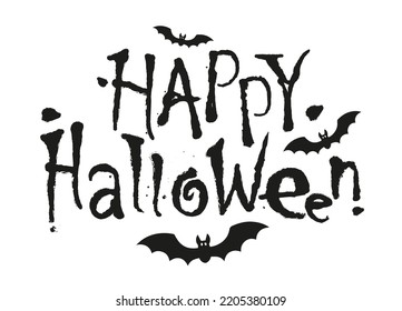 Halloween banner. Horror style font with flying vampire bats and Happy Halloween text