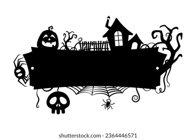 Halloween banner icon. Sign board. Black silhouette. Horizontal front view. Vector simple flat graphic illustration. Isolated object on a white background. Isolate.