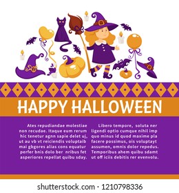 Halloween Banner with Icons on Halloween theme.