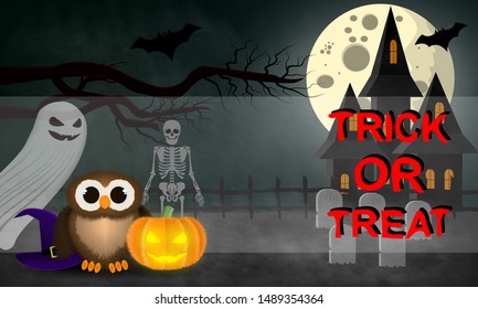 Halloween banner, inscription "TRICK OR TREAT", vector illustration