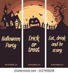 Halloween banner invitation card vector set of 3