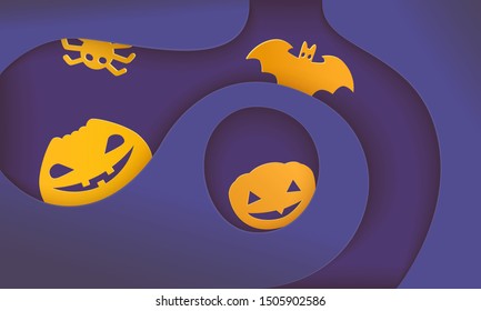 Halloween banner with jack lanterns in paper cut style