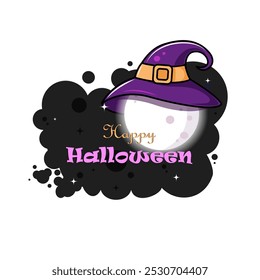 Halloween banner with moon and witch hat. 