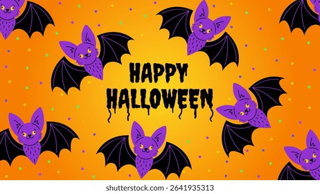 Halloween banner on a gradient orange  background with cute bats