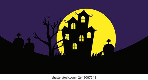 Halloween banner on purple background for wallpaper, templates, social media covers, invitations, posters, cards, etc. 