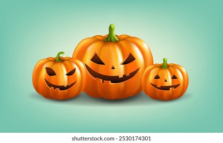 Anuncio De Halloween Con Calabazas Naranjas Con Malla De Gradiente, Ilustración vectorial