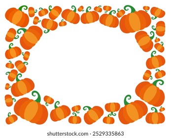 quadro de modelo oval do banner do halloween em retângulo com abóboras. quadro de borda de vetor com fundo de espaço de cópia branco. cartão de saudação vazio horizontal do dia de Halloween ou de Ação de Graças ou mocku de publicidade