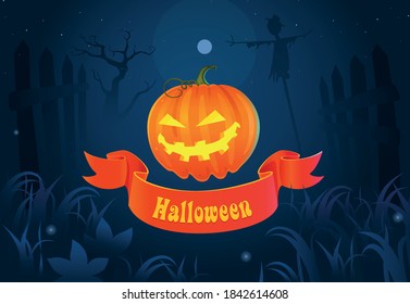 Halloween banner or party invitation background with pumpkins. Vector illustration.