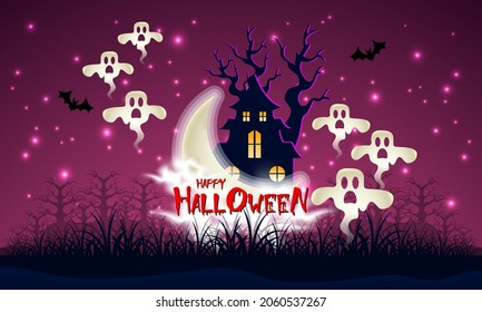 Halloween banner or party invitation background with evening clouds and elegant pumpkins. Vector illustration. Free space for text