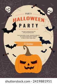 Halloween banner, Halloween party invitations, Halloween background with pumpkin and bats, Halloween banner with pumpkins