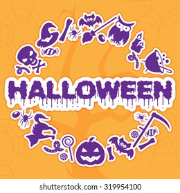 Halloween banner, placard, invitation or greeting card.  Vector illustration with halloween design elements.