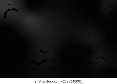 Halloween banner, poster with bats on black background. Vector illustration of template for text. Halloween background with a swarm of bats on a black background. Pattern, Halloween bat background.