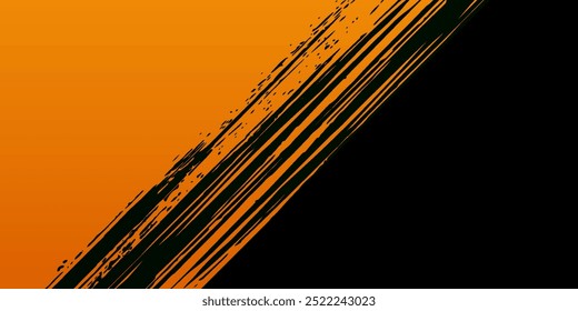 Halloween banner, poster with black bats on the orange background. Template vector Illustration for text. Halloween background