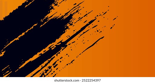 Halloween banner, poster with black bats on the orange background. Template vector Illustration for text. Halloween background