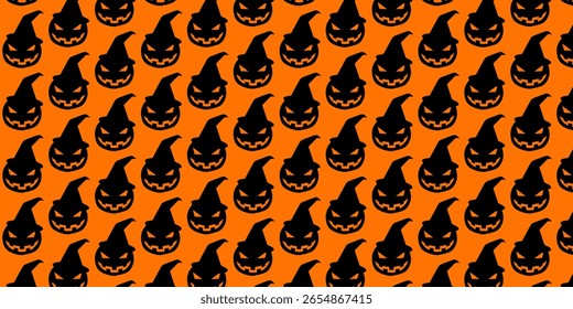 Halloween banner, poster Seamless Pattern background.Template vector Illustration for text. Halloween characters, cartoon ghost, pumpkin, bats. Print for fabric texture,background of Seamless Pattern