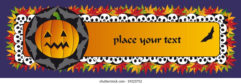 halloween banner with pumpkin bat skeleton and fall leaf frame