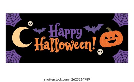 Halloween banner pumpkin and bat vector. Happy Halloween party posters or flyers set. Halloween banner party, invitation card vector.