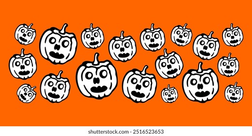 Halloween banner pumpkin face on orange background
