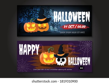 halloween banner pumpkin and ghost mystical vector
