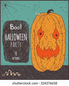 Halloween banner with pumpkin. Hand-drawn vector illustration. This image can be used for poster, invitation card and flyer.